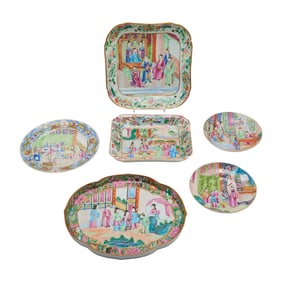 Six Chinese Export Porcelain Rose Medallion Dishes