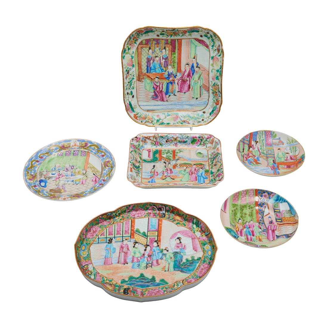 Six Chinese Export Porcelain Rose Medallion Dishes