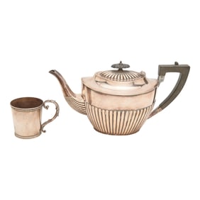 English Angler's Society Silver Teapot and Coin Silver Cup