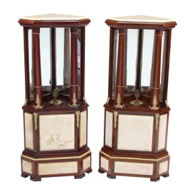 Pair of Louis XVI Style Marble and Doré Bronze Mounted Corner Pedestals