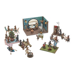 Austrian Cold Painted Miniature Bronze Figures of Pug Dogs in Scenes, Etc.