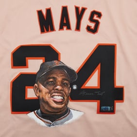 Willy Mays Hand-Painted Autographed Jersey