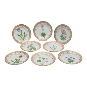 Eight Flora Danica Porcelain Dessert Plates