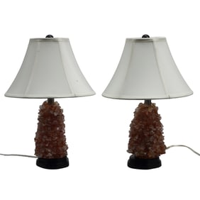 Pair of Citrine Mounted Table Lamps with Shades