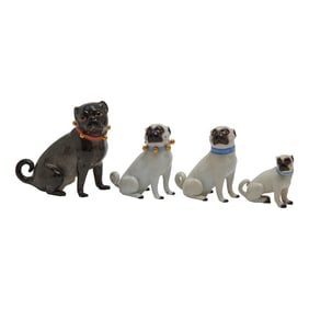 Four Meissen Porcelain Pug Dog Figures