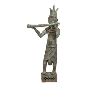 Benin Bronze Sculpture of a Musician Horn Player