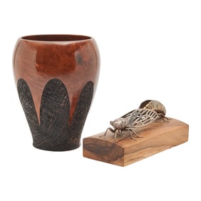 Two Albert Clark Vessels: Lacquered Redwood Vase and Metamorphoses