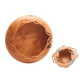 Stephen Hughes: Two Carved Turned Wood Bowls