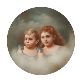 American School, Two Sisters, Pastel on Paper