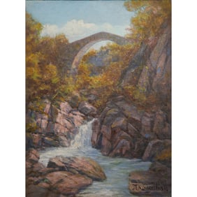 Mihran Serailian, Creek Landscape, Oil on Canvasboard