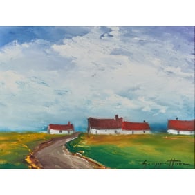 James Scoppettone, Landscape with Cottages, Oil on Canvas