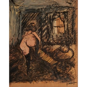 Style of Jules Pascin, Sy Crie, Watercolor and Ink on Paper