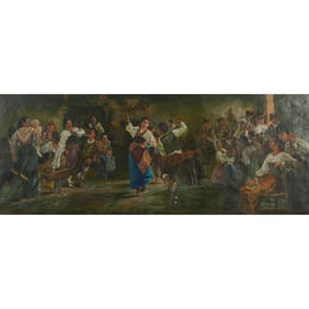 American School, Dancing in Saloon, Oil on Canvas