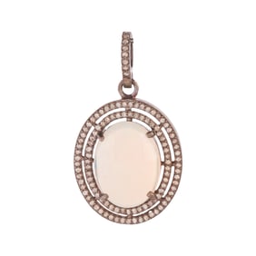 Opal, Diamond, Oxidized Silver Pendant