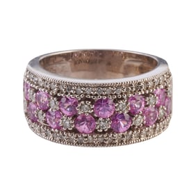 Pink Sapphire, Diamond, 14k White Gold Ring