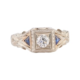Vintage Diamond, Sapphire, 14k White Gold Ring