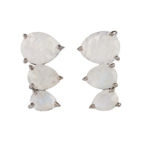 Pair of Moonstone, Oxidized Silver Earrings