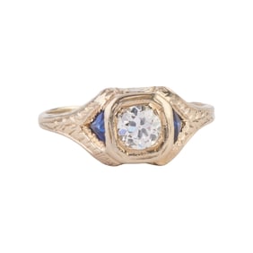 Vintage Diamond, Synthetic Sapphire, 18k White Gold Ring