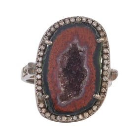 Geode, Diamond, Oxidized Silver Ring