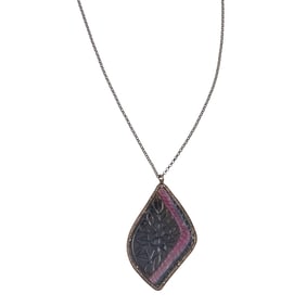 Watermelon Tourmaline, Diamond, Oxidized Silver Pendant Necklace