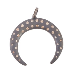 Diamond, Oxidized Silver Crescent Pendant