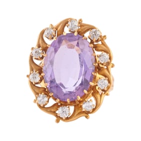 Vintage Amethyst, Diamond, 14k Yellow Gold Ring