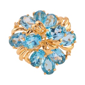 Blue Topaz, Diamond, 14k Yellow Gold Ring