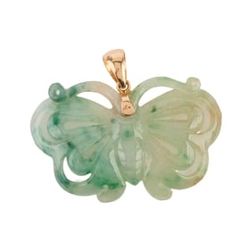 Jadeite Jade, 14k Yellow Gold Butterfly Pendant