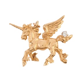 Diamond, 14k Yellow Gold Alicorn Pendant