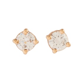 Pair of Diamond, 14k Yellow Gold Stud Earrings