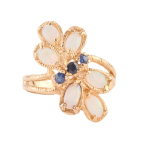 Sapphire, Opal, 14k Yellow Gold Ring