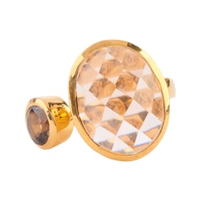 Rose and Smoky Quartz, Vermeil Cuff Ring