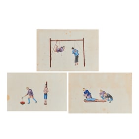 Three Chinese Matted Export Pith Paintings