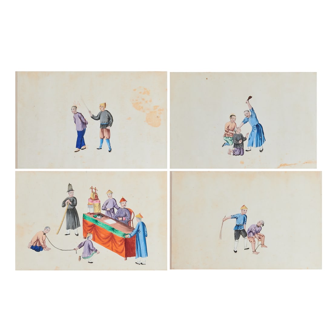 Four Chinese Matted Export Pith Paintings