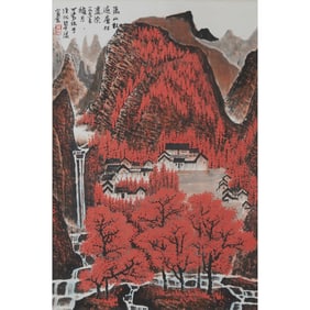 Attr. to Li Keran, Red Mountains, Chinese Hanging Scroll