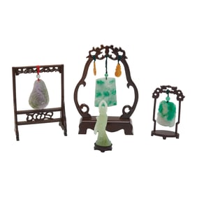 Group of Four Chinese Jade Carvings and Guanyin