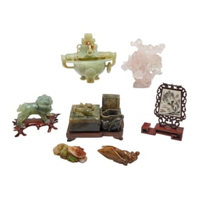 Group of Chinese Jadeite and Hardstone Carvings