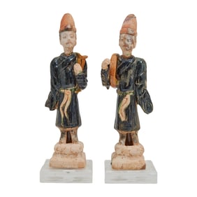 Pair of Chinese Glazed Ceramic Attendant Figures