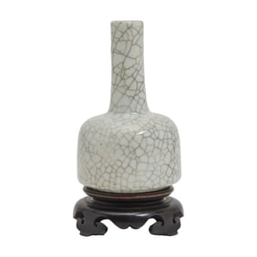 Chinese Crackle Glaze Bottle Neck Vase with Wood Base