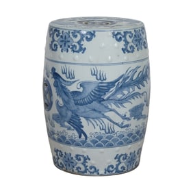 Chinese Blue and White Porcelain, Dragon and Phoenix, Garden Seat