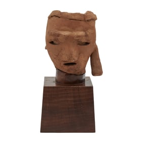 Japanese Haniwa Teracotta Head on Base