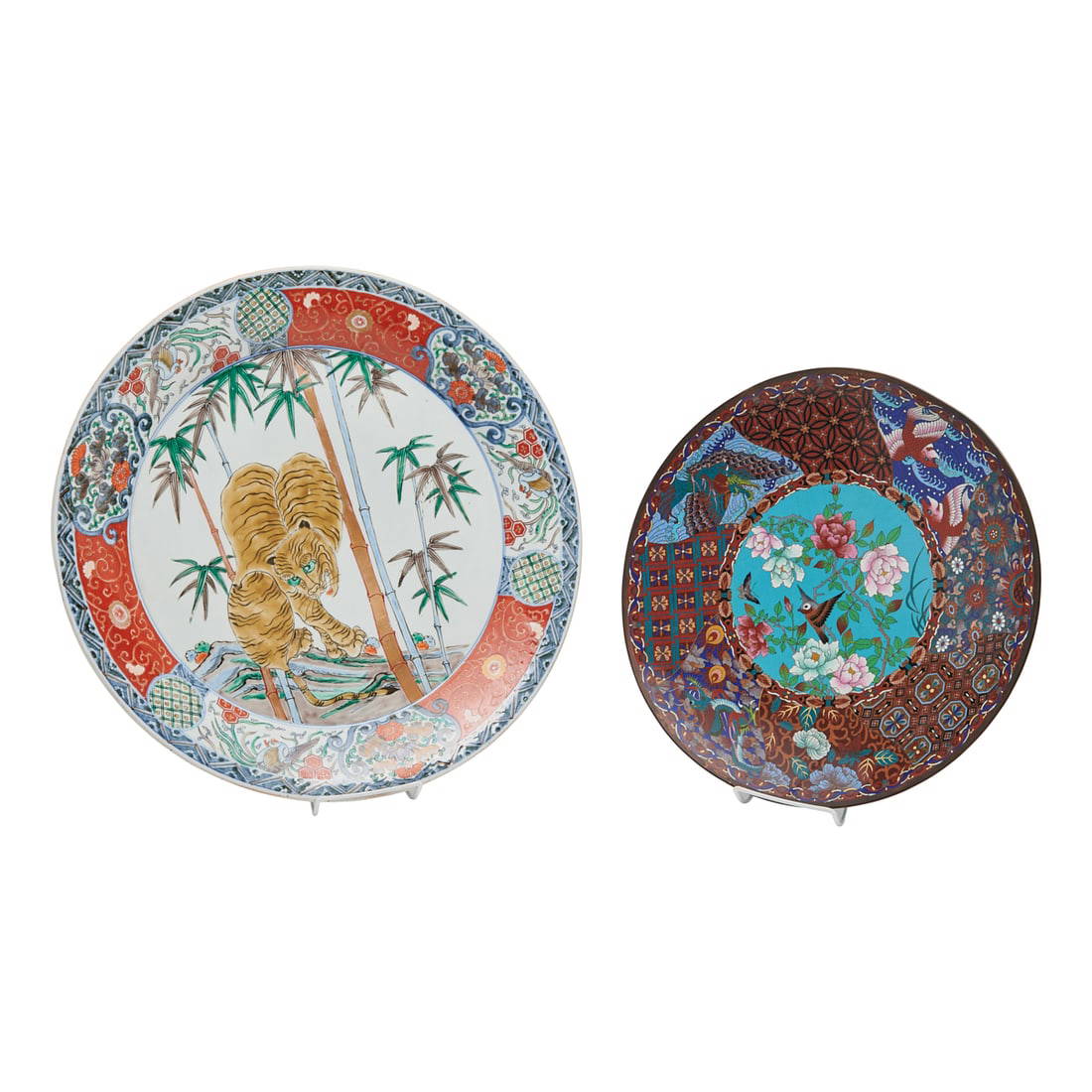 Lot of Two, Japanese Taisho Period Porcelain and Cloisonne Chargers