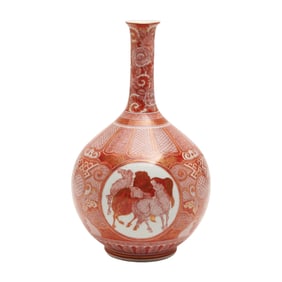 Japanese Kutani Porcelain Aka-e Bottle Vase