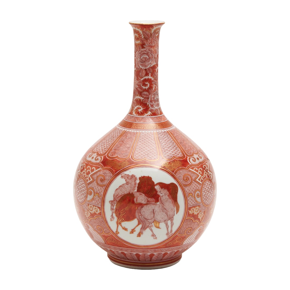 Japanese Kutani Porcelain Aka-e Bottle Vase
