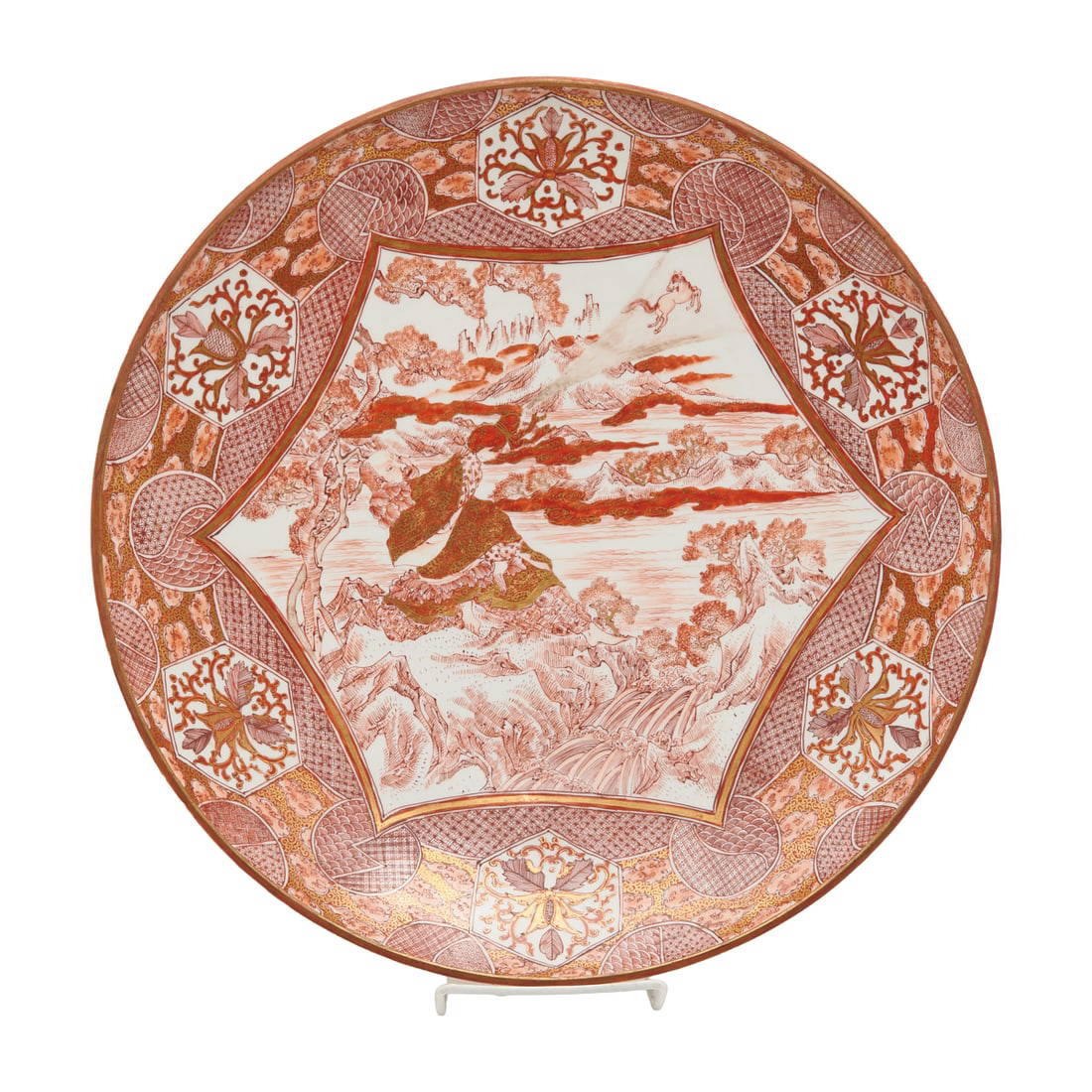 Large Japanese Kutani Porcelain Plate with Figural Landscape Decoration