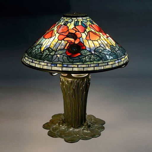 Tiffany Studios Poppy Table Lamp on Pond Lily Base May 18, 2013