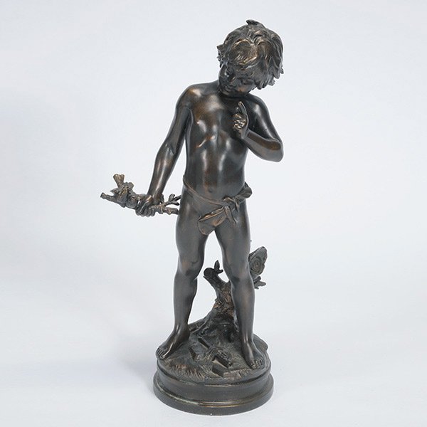 Patinated Bronze Figure of a Naked Pan: Patinated Bronze Figure of a Naked Pan, base signed Aug. Moreau {Height 30 inches}