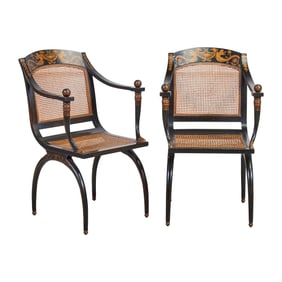 Manner of Chapuis, Pair of Empire Style Japanned Side Chairs