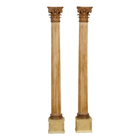 Pair of Neoclassical Style Cast, Gilt and Carved Pilasters on Stands