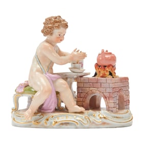 Meissen Porcelain Figural Group of Putto Allegorical of Winter